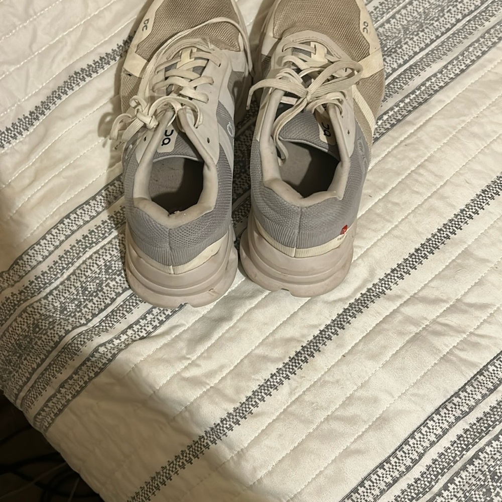On Running Gray and White Sneakers